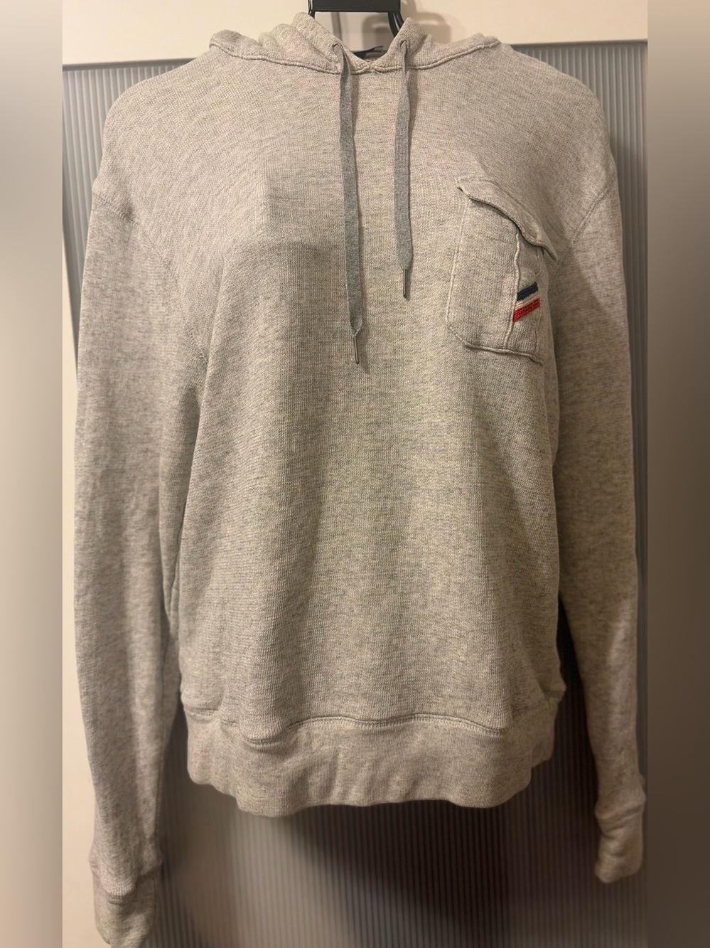 Moncler Light Gray Hooded Pullover with Chest Pocket - Picture 2 of 11